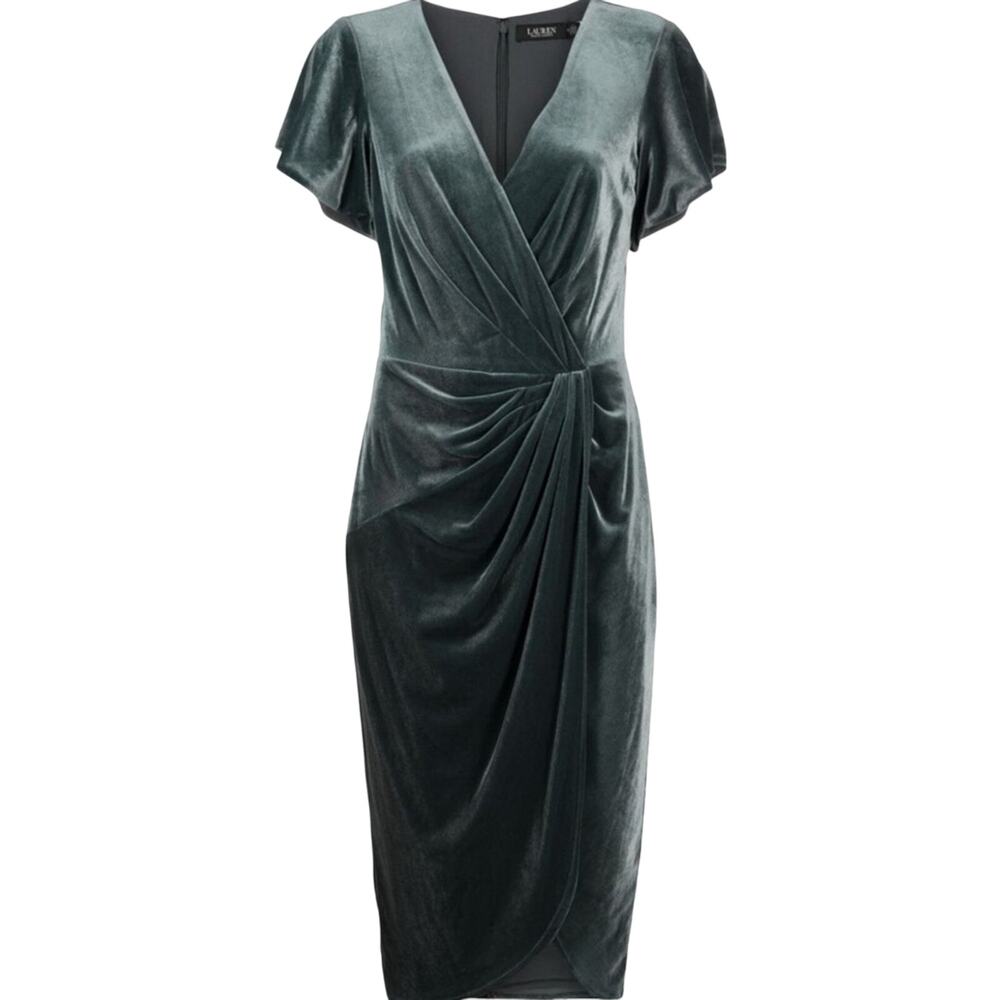 LAUREN Ralph Lauren $195 Velvet Flutter-Sleeve Cocktail Silver Dress Size 4